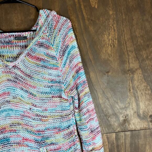 Eddie Bauer Womens Sweater Multicolor Knitted V Neck Pullover Hoodie Large - Picture 5 of 12